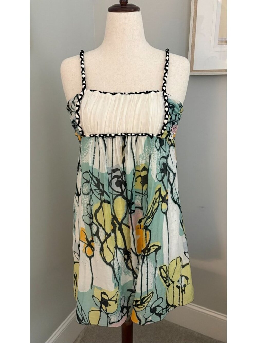 Sophie Max Size L Silk Cotton Floral Sundress Empire Waist Lined Boho Artsy